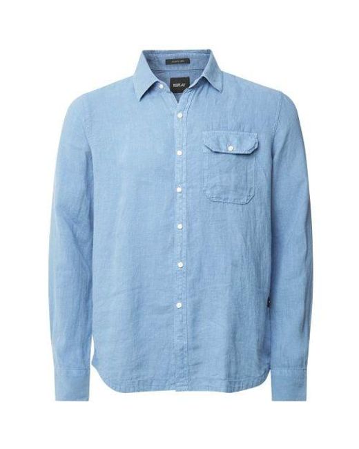 Replay Blue Linen Pocket Shirt for men