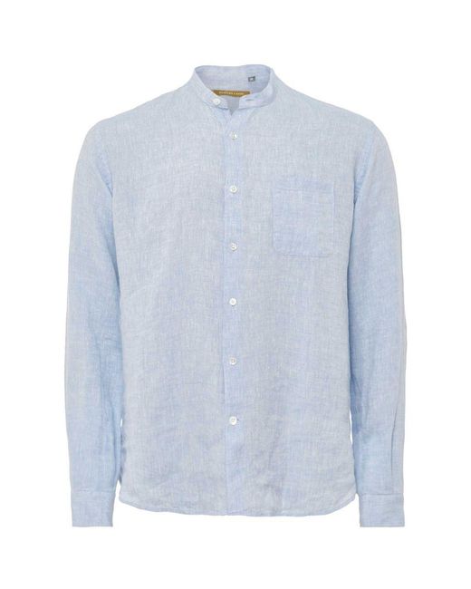 Burrows and Hare Blue Linen Grandad Shirt for men
