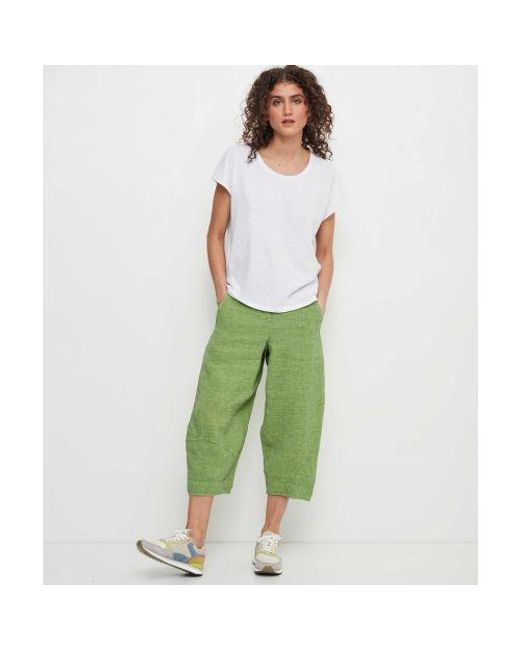 Oska Green Cropped Linen Trousers