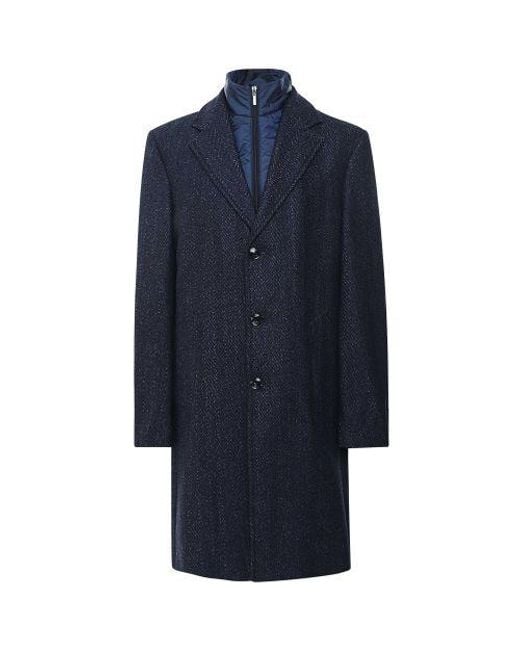 Baldessarini Blue Herringbone Bib Overcoat for men