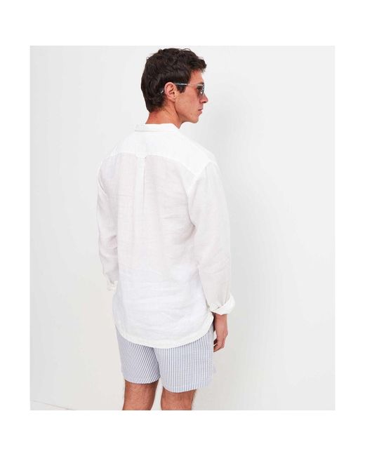 Burrows and Hare White Linen Pop Over Shirt for men