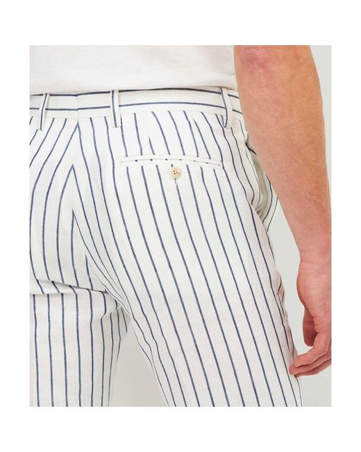 Hackett White Linen Cotton Summer Stripe Trousers for men