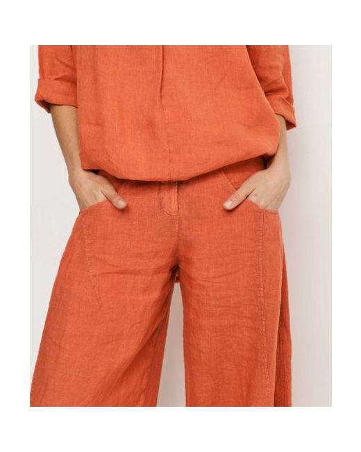 Oska Orange Pure Linen Wide-leg Trousers