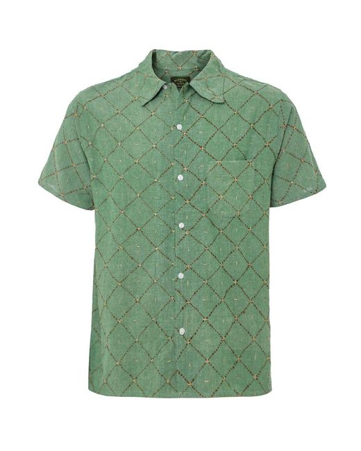 Burrows and Hare Green Embroidered Kantha Shirt for men