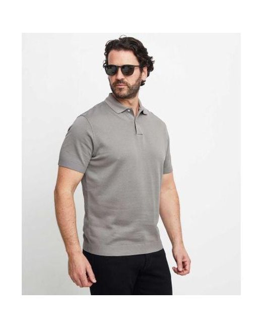 Hackett Gray Knitted Pique Polo Shirt for men