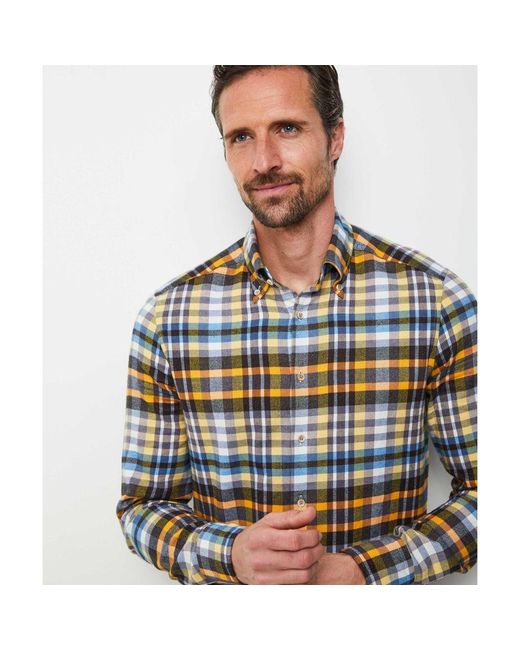 Stenstroms Blue Slimline Check Flannel Shirt for men