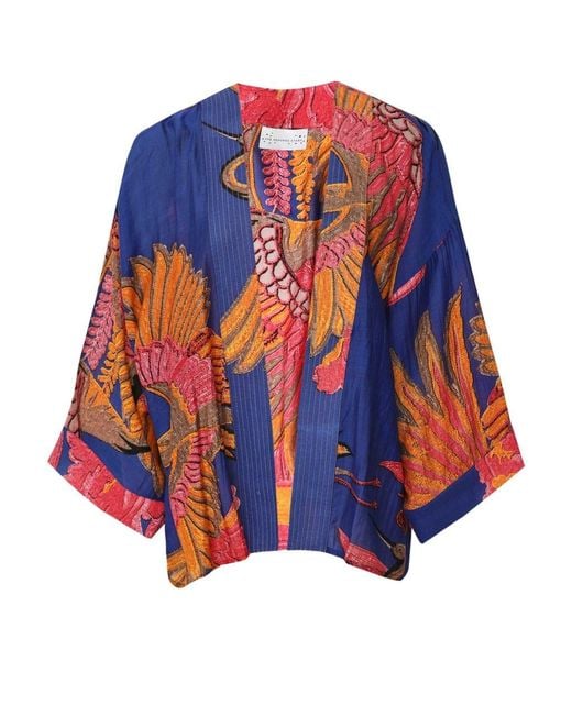 One Hundred Stars Blue Crane Cobalt Kimono