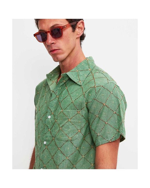 Burrows and Hare Green Embroidered Kantha Shirt for men