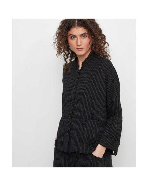 Oska Black Linen Pinstripe Jacket