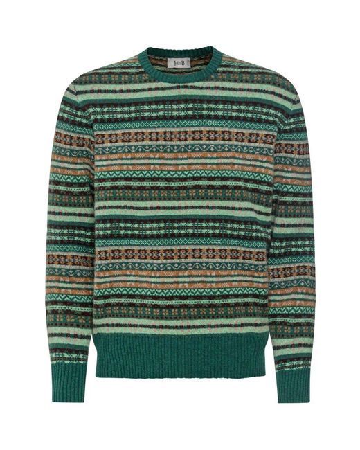 Jules B Green Lambswool Crew Fair Isle Jumper for men
