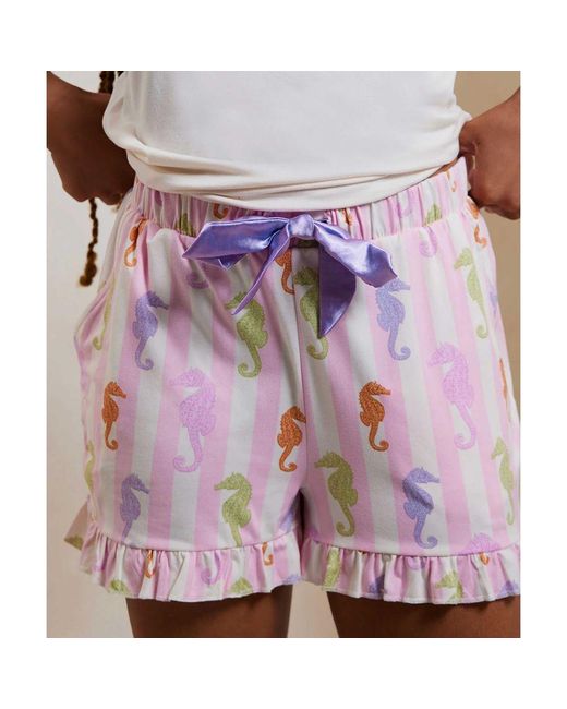 Chelsea Peers White Seahorse Stripe Print Short Pyjama Set