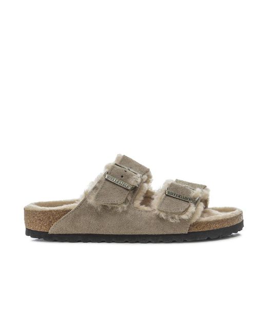 Birkenstock Brown Arizona Shearling Suede Leather Sandals