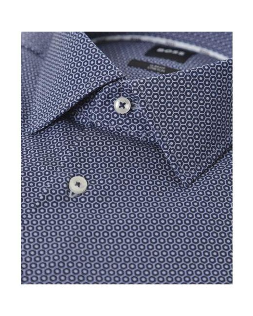 Boss Blue Printed H-hank-kent Shirt for men