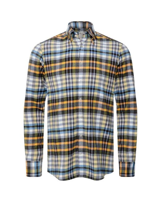 Stenstroms Blue Slimline Check Flannel Shirt for men