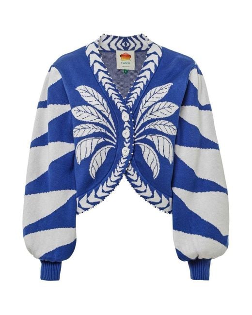 Farm Rio Blue Palms Graphic Knit Cardigan