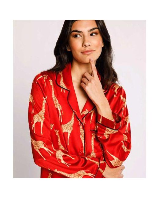 Chelsea Peers Red Satin Giraffe Print Long Pyjamas