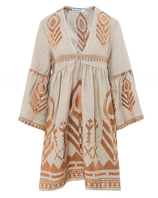 Greek Archaic Kori Linen Feather Dress | Lyst UK