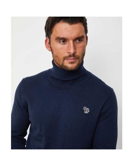 Paul Smith Blue Roll Neck Zebra Jumper for men