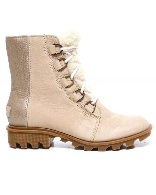 Sorel Phoenix Short Lace Lux Shearling Trim Boots in Beige (Natural) - Lyst
