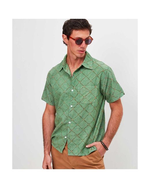 Burrows and Hare Green Embroidered Kantha Shirt for men