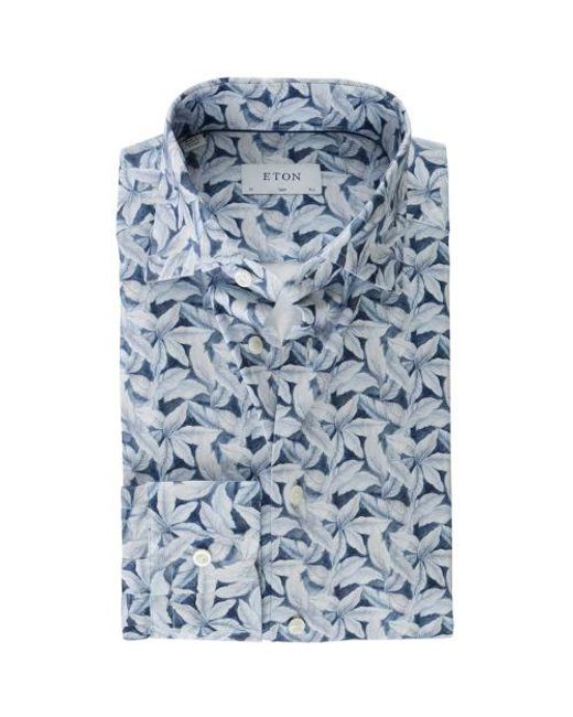 Eton of Sweden Blue Slim Fit Four-flex Palm Shirt for men