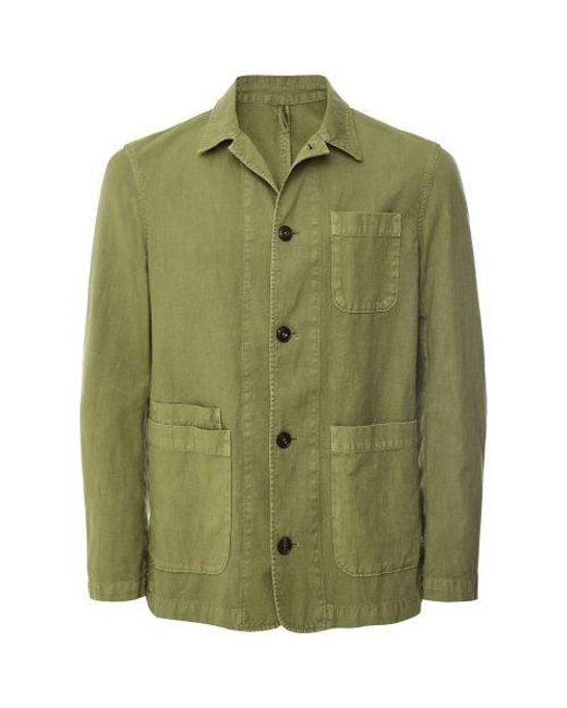L.b.m. 1911 Green Cotton Linen Overshirt for men