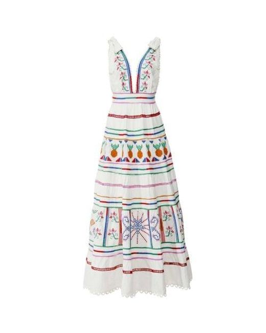 Farm Rio White Embroidered Maxi Dress