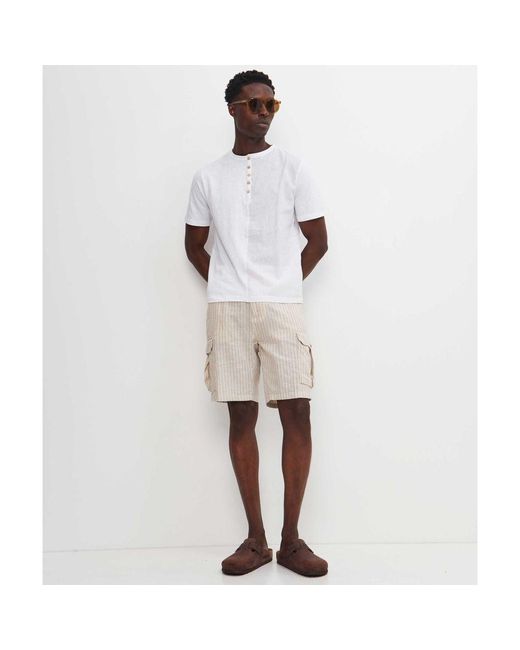 Sseinse Natural Linen Cotton Striped Cargo Shorts for men