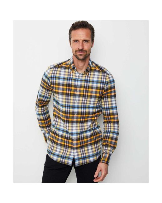 Stenstroms Blue Slimline Check Flannel Shirt for men