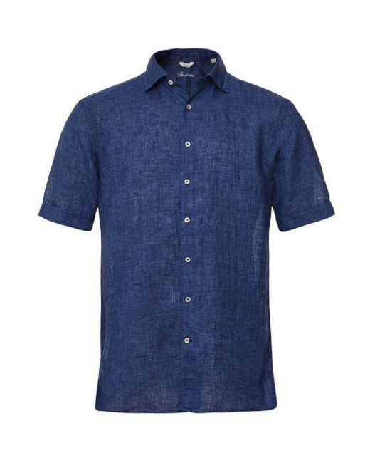 Stenstroms Blue Short Sleeve Linen Shirt for men