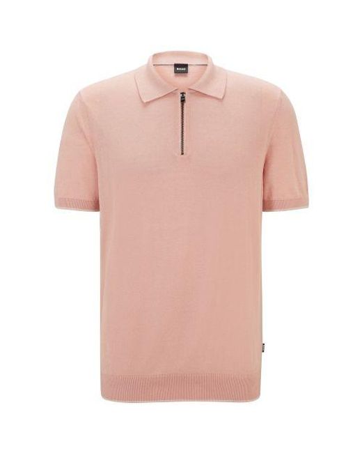 Boss Pink Linen Knit Trieste Polo Shirt for men