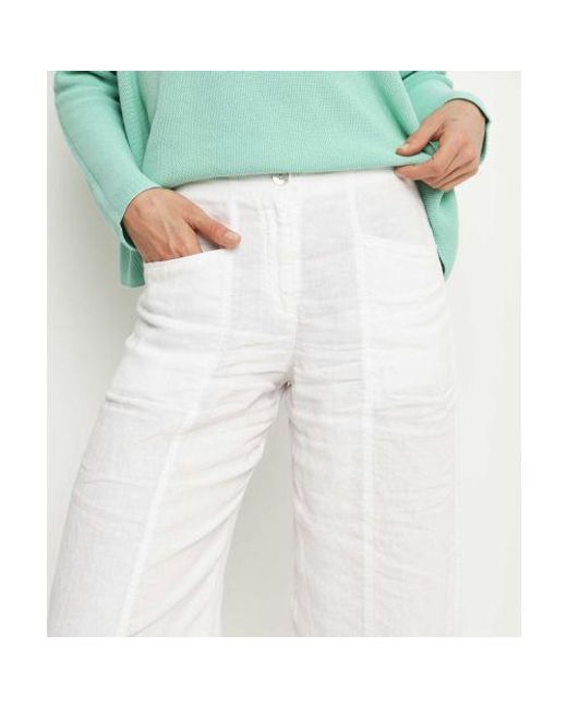 Oska White Cropped Linen Trousers