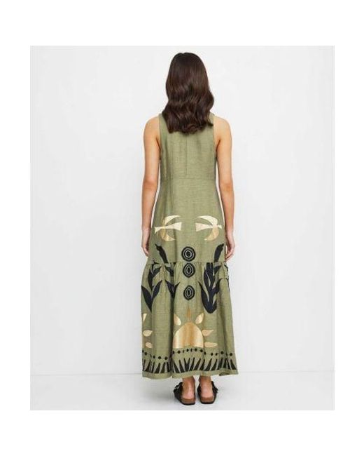 Greek Archaic Kori Green Embroidered Collared Dress