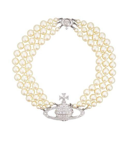 Vivienne Westwood Three Row Pearl Choker in Metallic | Lyst UK