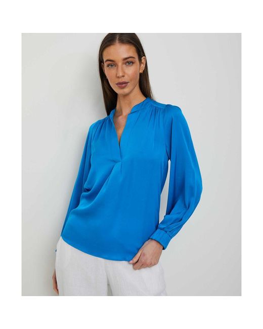 Silk95five Blue Madras Silk Blouse