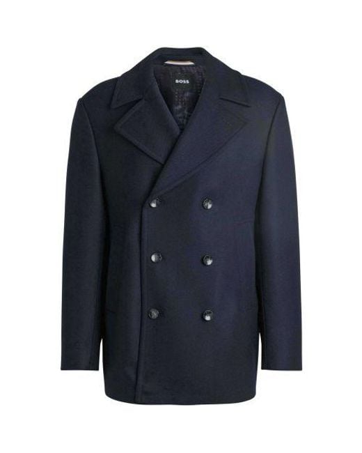 Boss Blue Wool H-clay Pea Coat for men