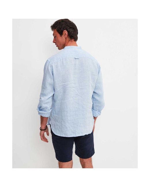 Burrows and Hare Blue Linen Grandad Shirt for men