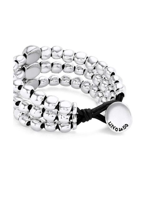 Uno De 50 Black Three Strand Beaded Leather Bracelet