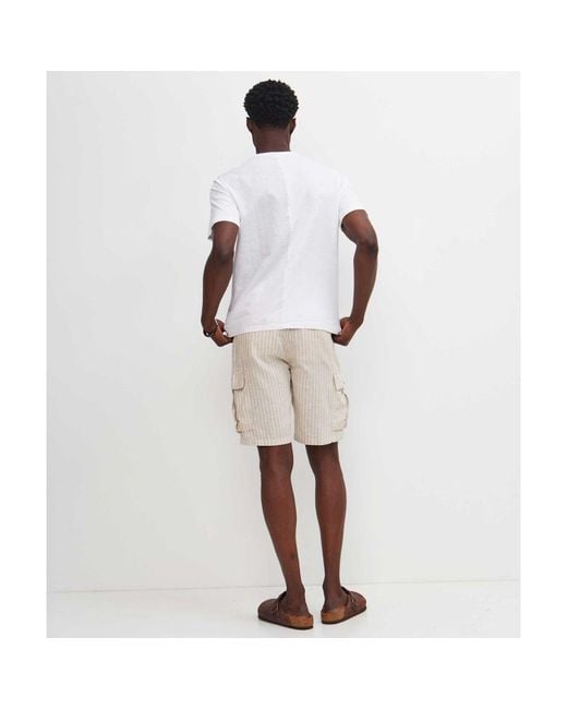 Sseinse Natural Linen Cotton Striped Cargo Shorts for men