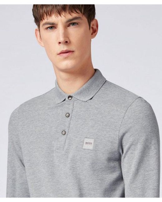 BOSS by Hugo Boss Cotton Long Sleeve Passerby Polo Shirt in Gray (Blue ...