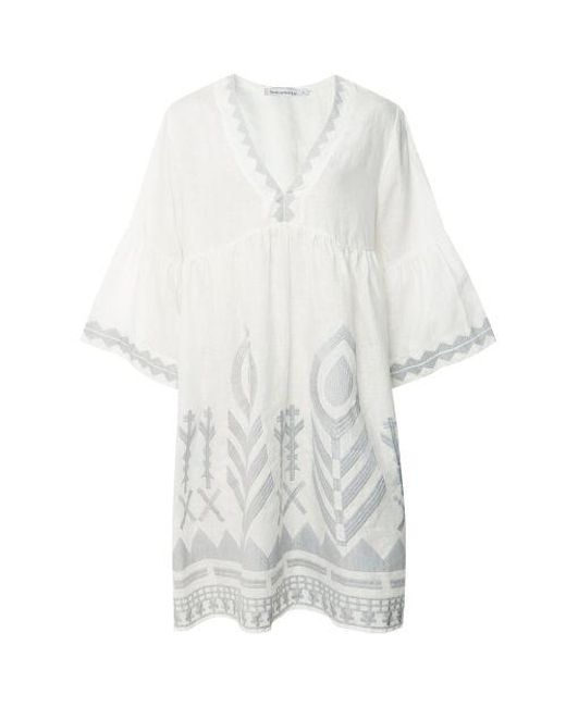 Greek Archaic Kori White Linen Feather Dress