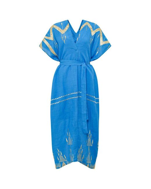 Greek Archaic Kori Blue Linen Roots Kaftan