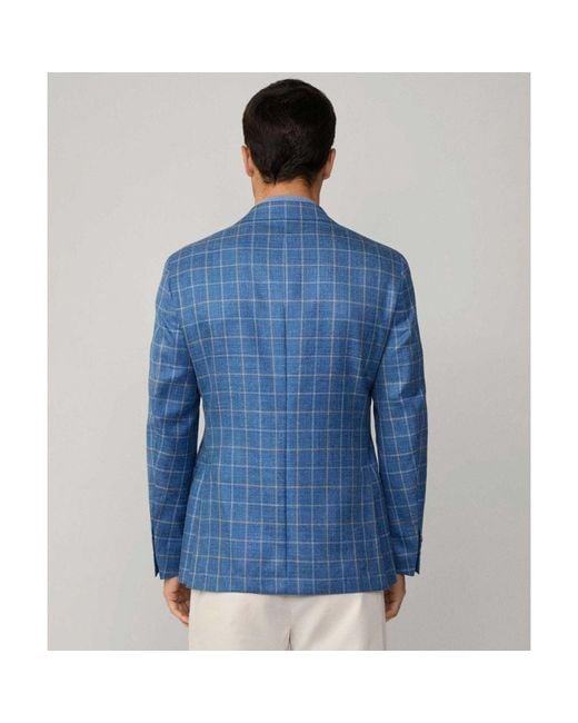 Hackett Blue Wool Silk Linen Tattersall Blazer for men
