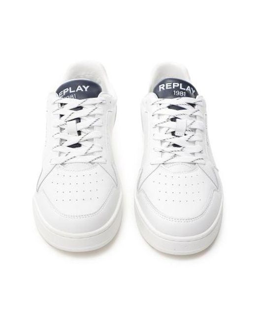 Replay White Leather Smash Choice Trainers for men