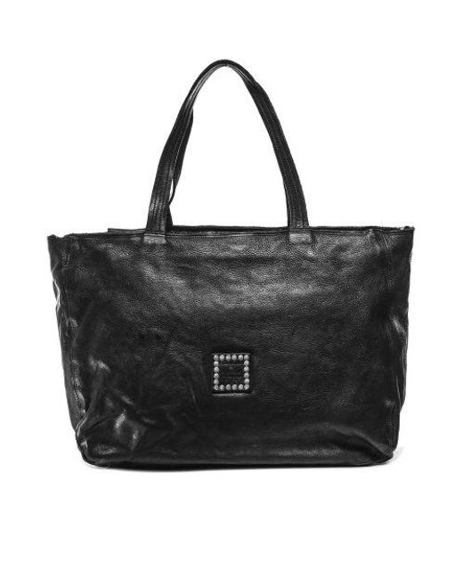 Campomaggi Black Leather Shopper Bag