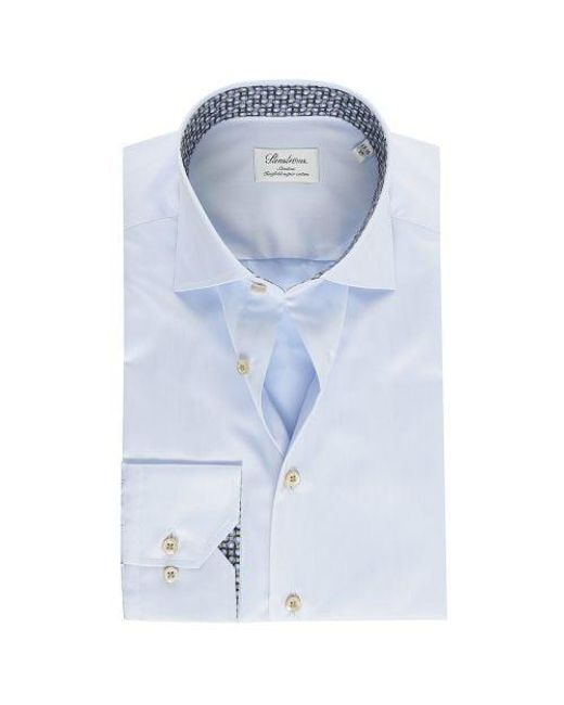 Stenstroms Blue Slimline Print Trim Shirt for men