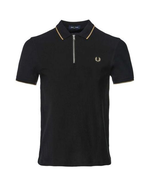 Fred Perry Black Crepe Pique Zip Polo Shirt for men