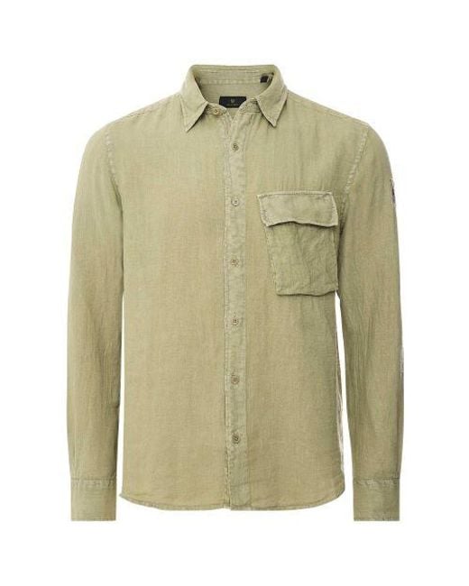 Belstaff Green Garment Dyed Linen Scale Shirt for men