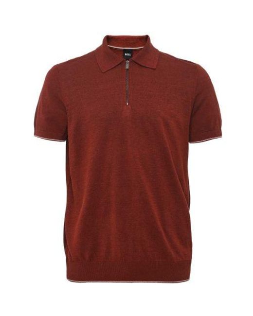 Boss Red Linen Knit Trieste Polo Shirt for men