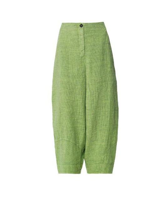 Oska Green Cropped Linen Trousers